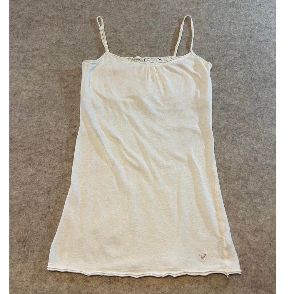 Vintage Y2K American Eagle Lace Trim Camisole Tank Top Womens M Cream Fairy